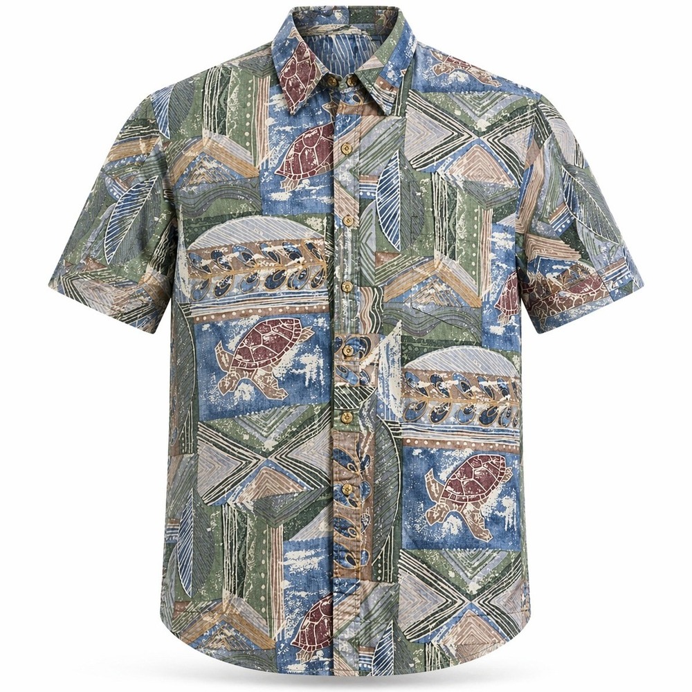 Cooke Street Button Down Men M Blue Green Sea Turtle Abstract Hawaiian Shirt